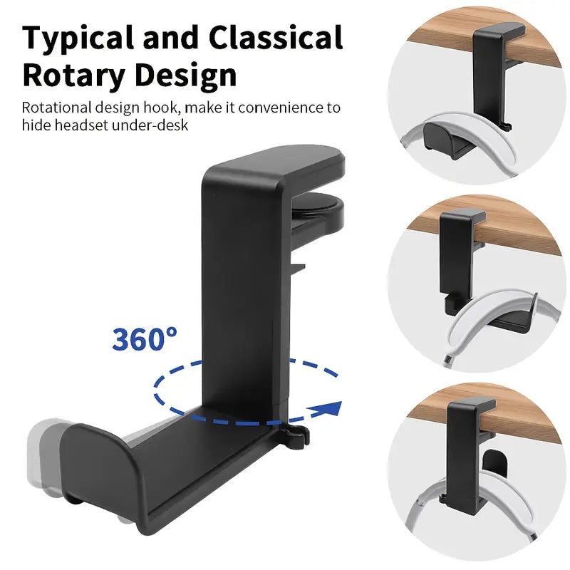 360° Rotating Under-Desk Headphone Holder
