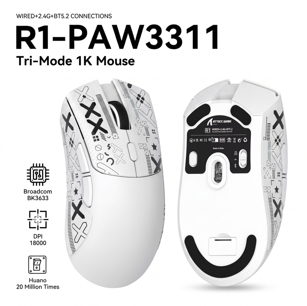 Attack Shark R1 Tri-Mode Lightweight Gaming Mouse