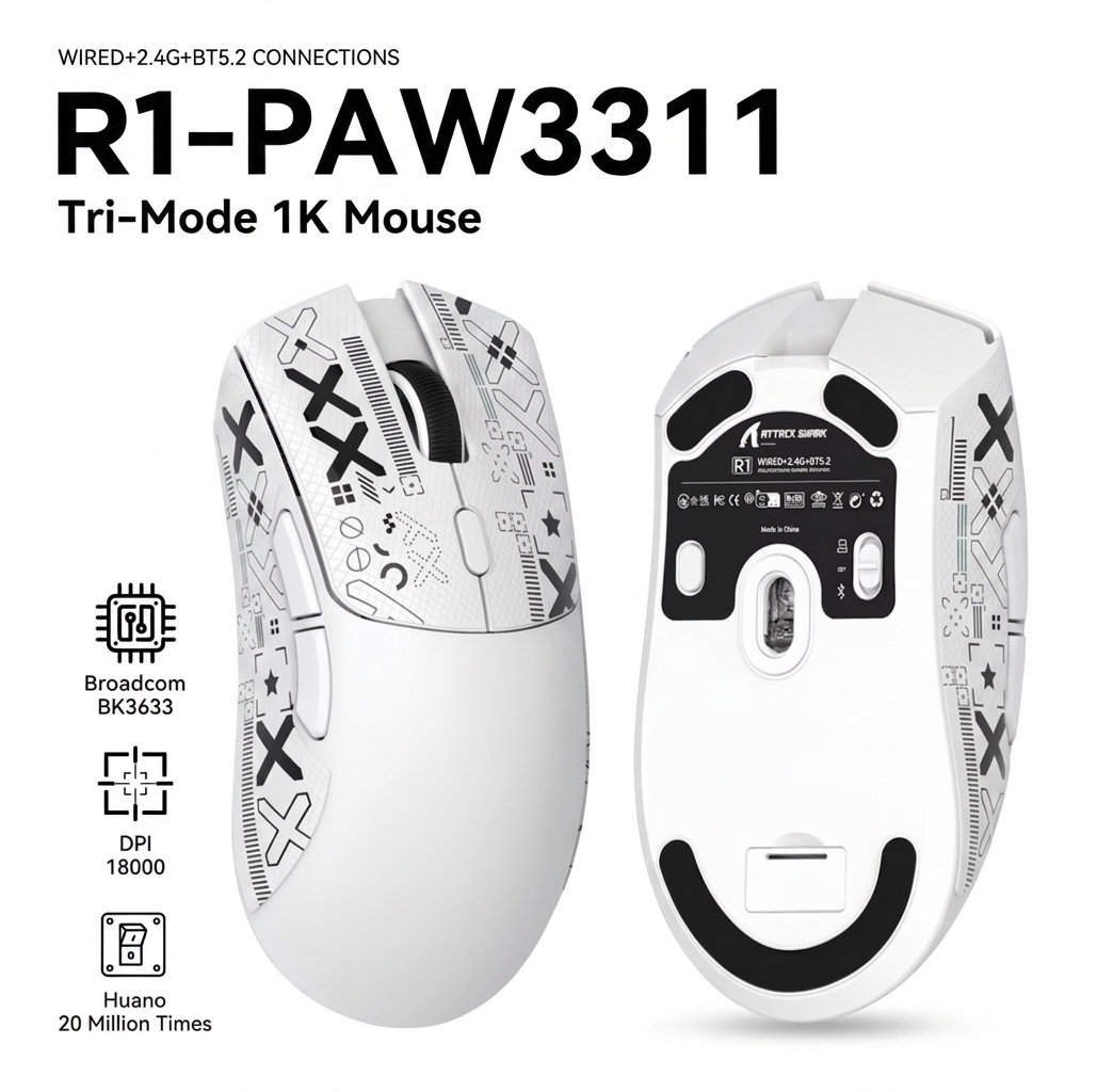 Attack Shark R1 Tri-Mode Lightweight Gaming Mouse