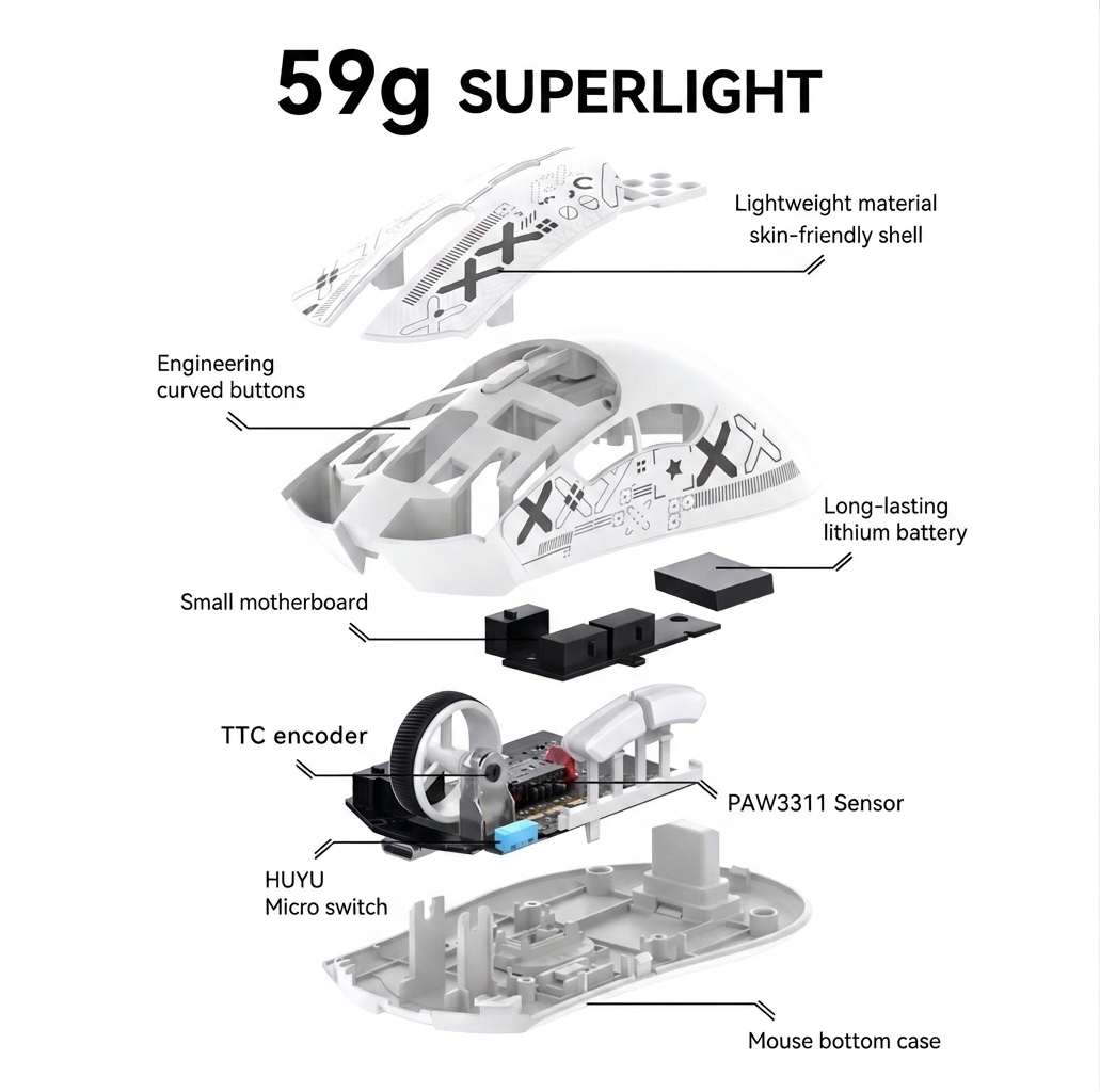 Attack Shark R1 Tri-Mode Lightweight Gaming Mouse