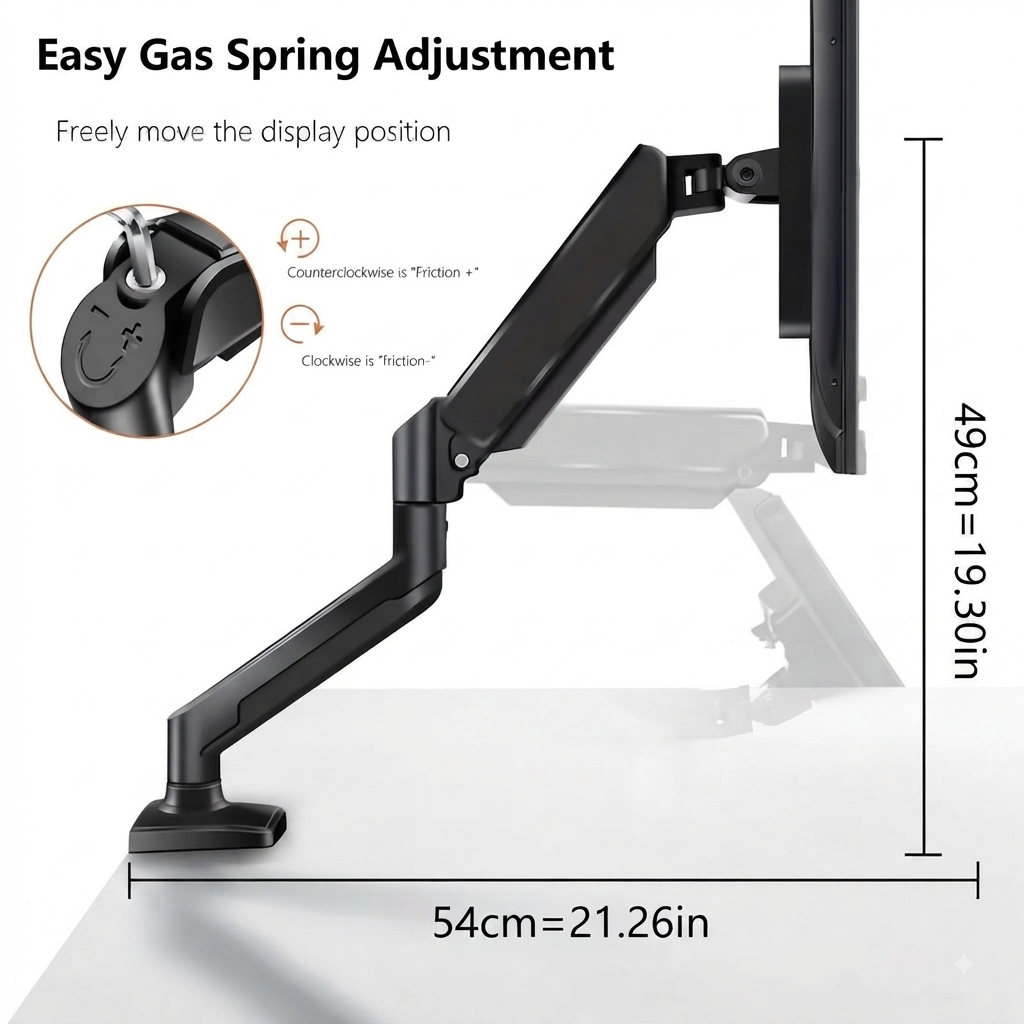 Klickers Single Monitor Gas Spring Arm — 13–32"