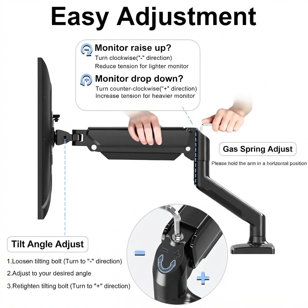 Klickers Single Monitor Gas Spring Arm — 13–32"